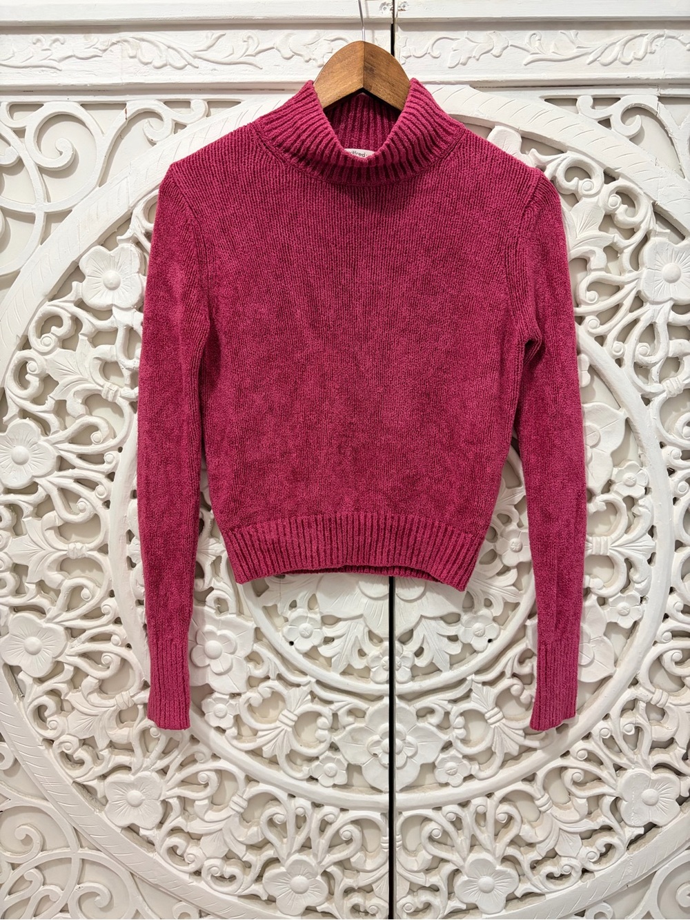 Wilfred Aritzia Pink Cropped Turtleneck Sweater XS Ribbed Knit